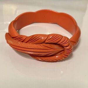 Vintage faux coral bracelet belt style vintage plastic 7.75" bangle